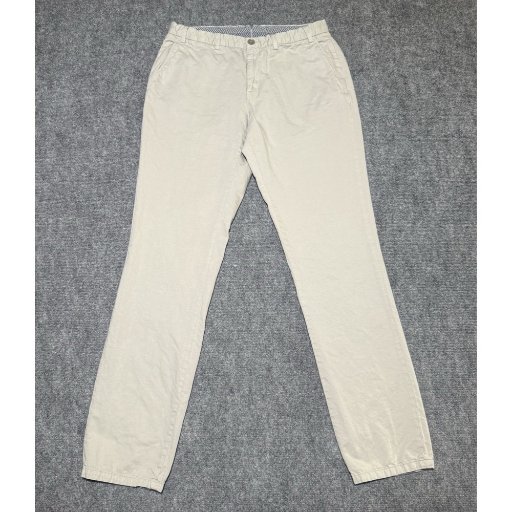 PINK Thomas Pink Linen Blend Slim Fit Chino‎ Flat Front Cotton Ivory Fit 32x33